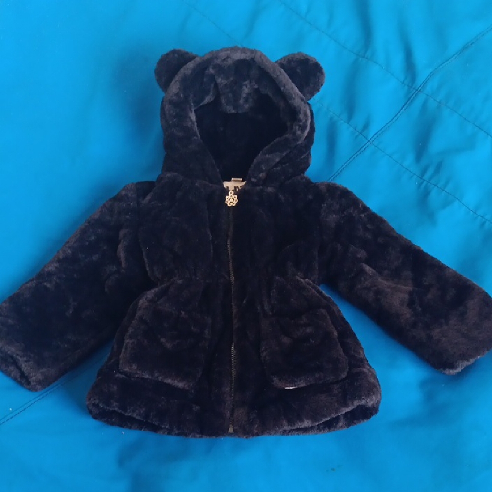 Charming Black Faux Fur Kids Puffer Jacket